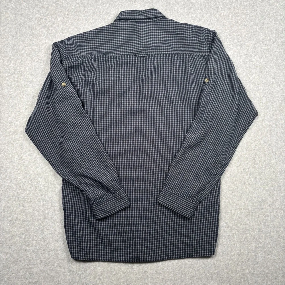 The North Face Mens Large Plaid Button Up Shirt Navy Blue Outdoor Hiking Cotton